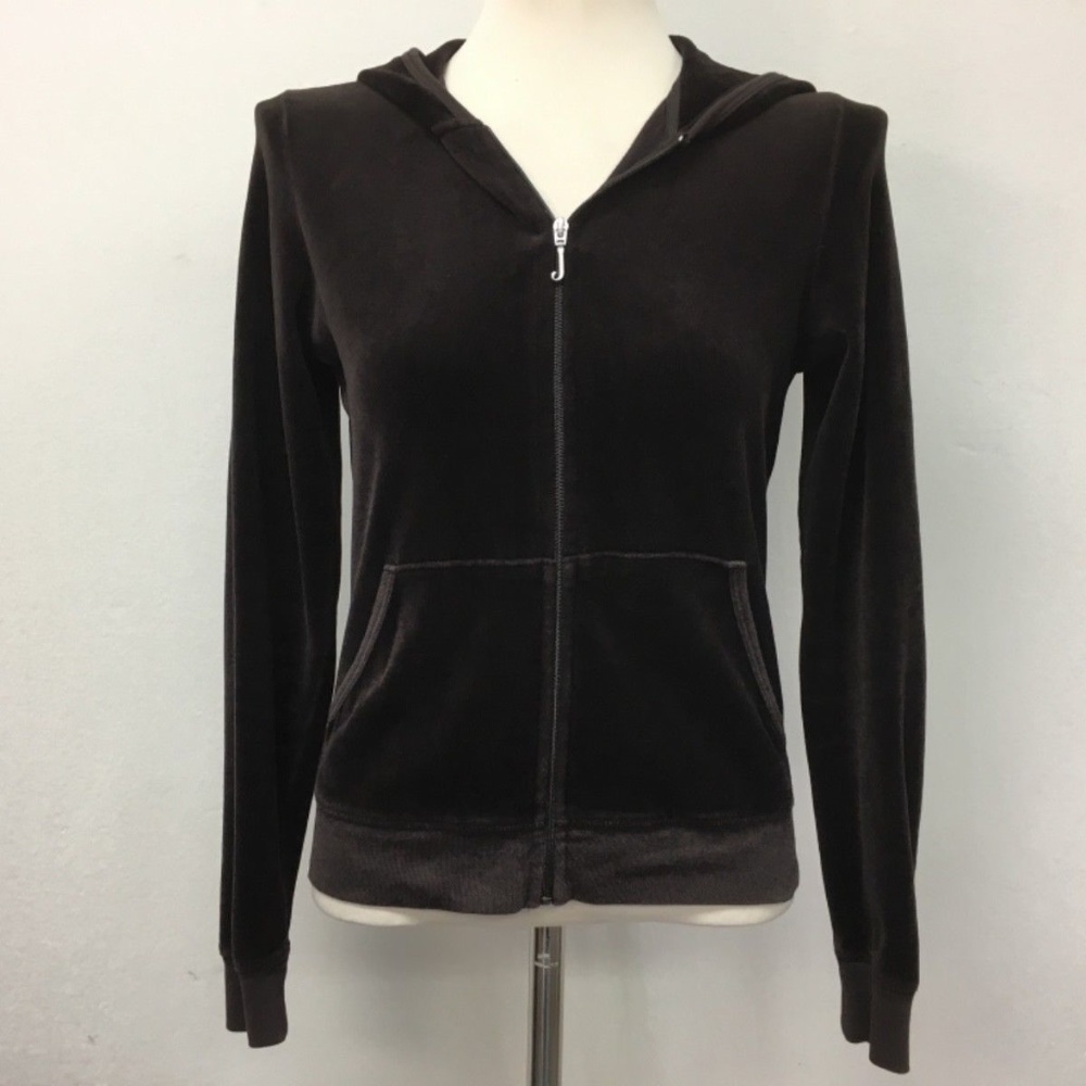 Juicy Couture Hooded Hoodie Dark Brown Velour